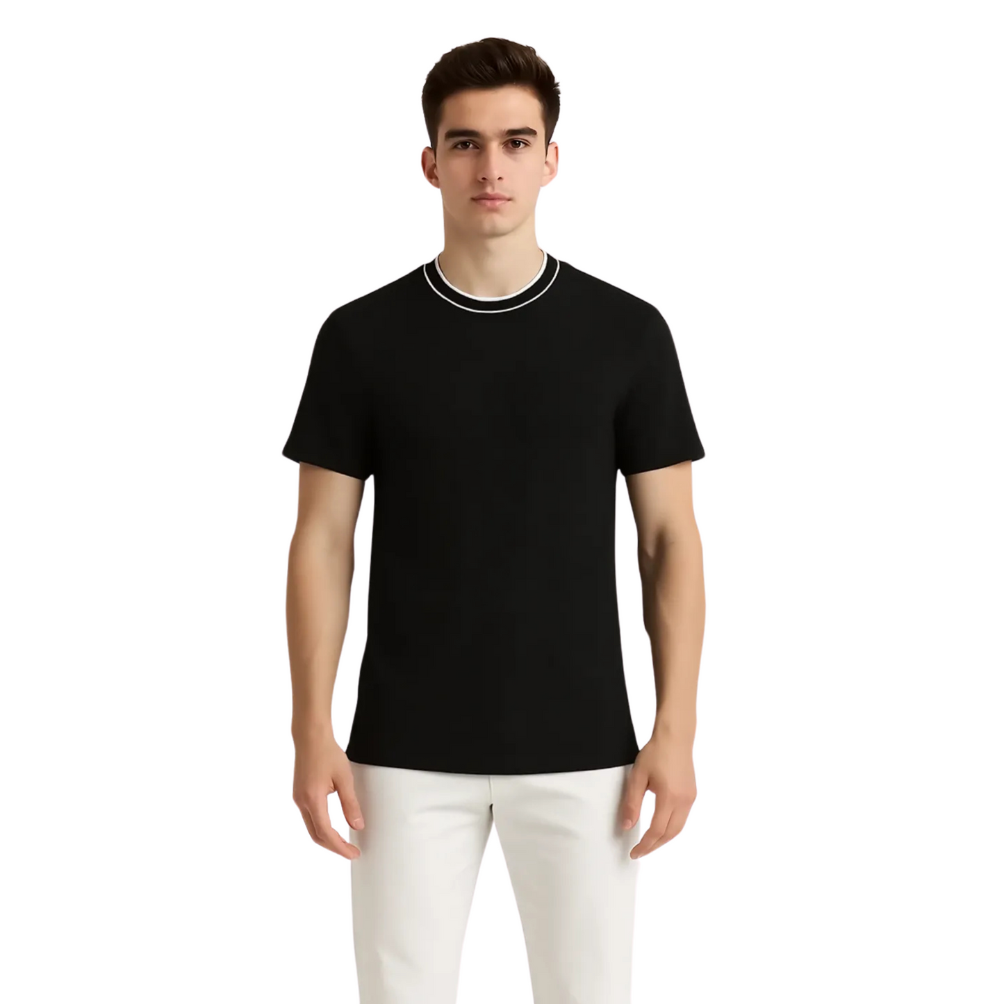 Men's Organic Cotton Crew Neck T- Shirt with Striped Collar