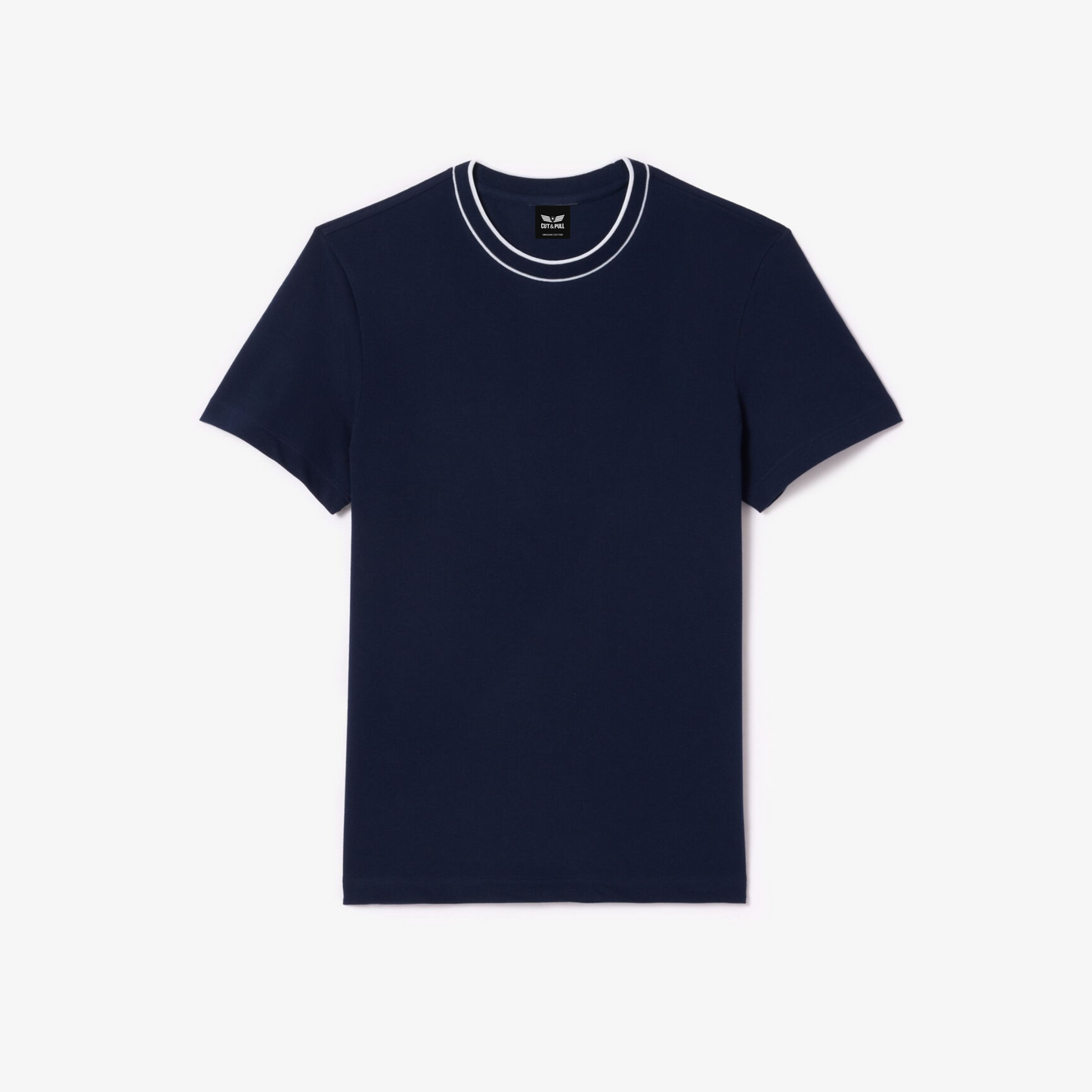 Men's Organic Cotton Crew Neck T- Shirt with Striped Collar