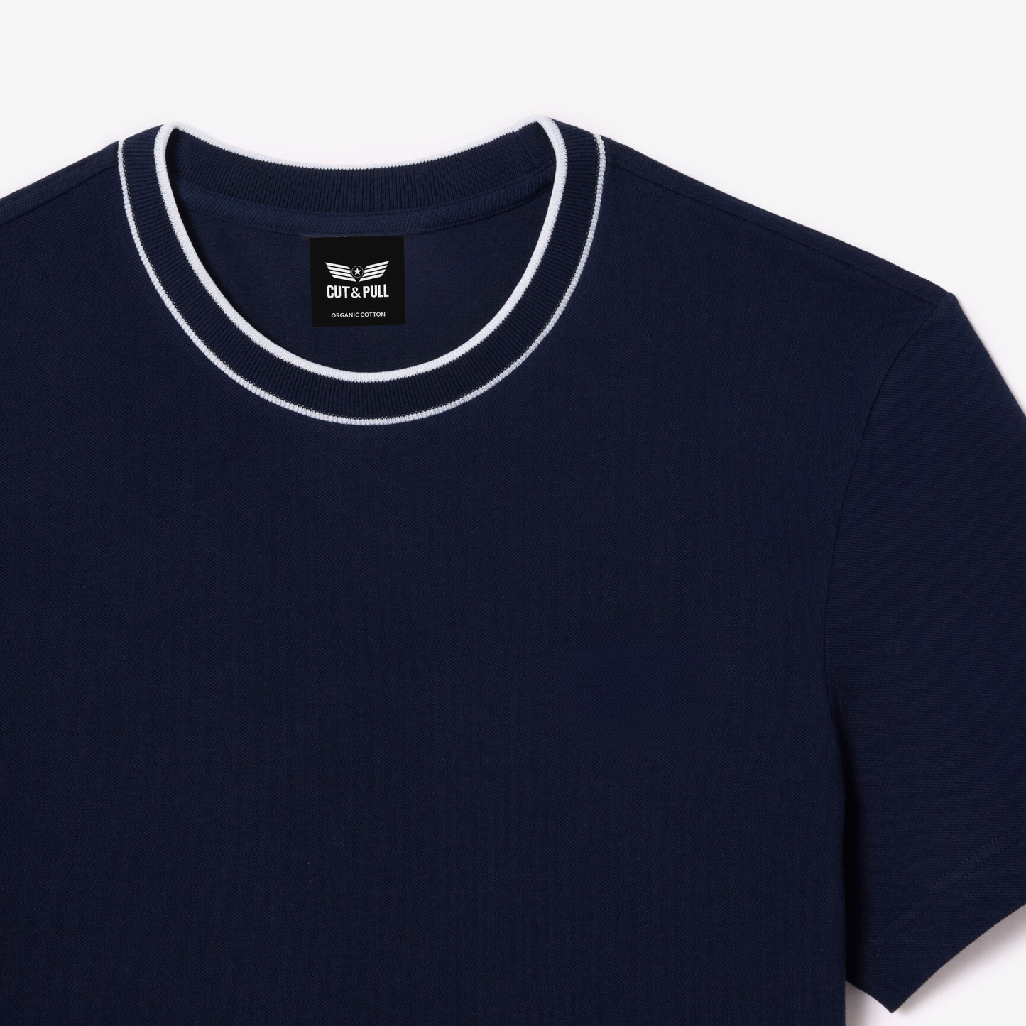 Men's Organic Cotton Crew Neck T- Shirt with Striped Collar