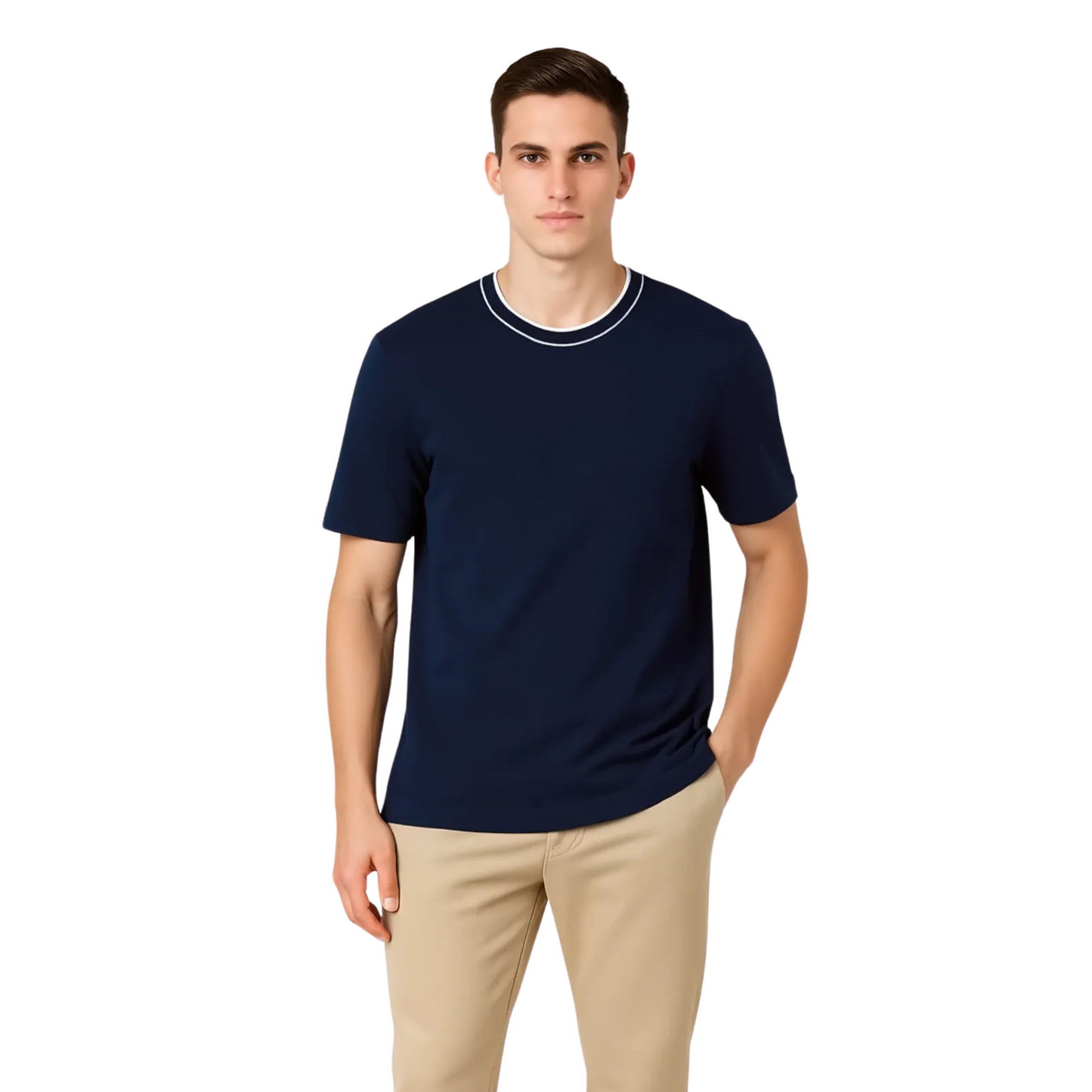 Men's Organic Cotton Crew Neck T- Shirt with Striped Collar