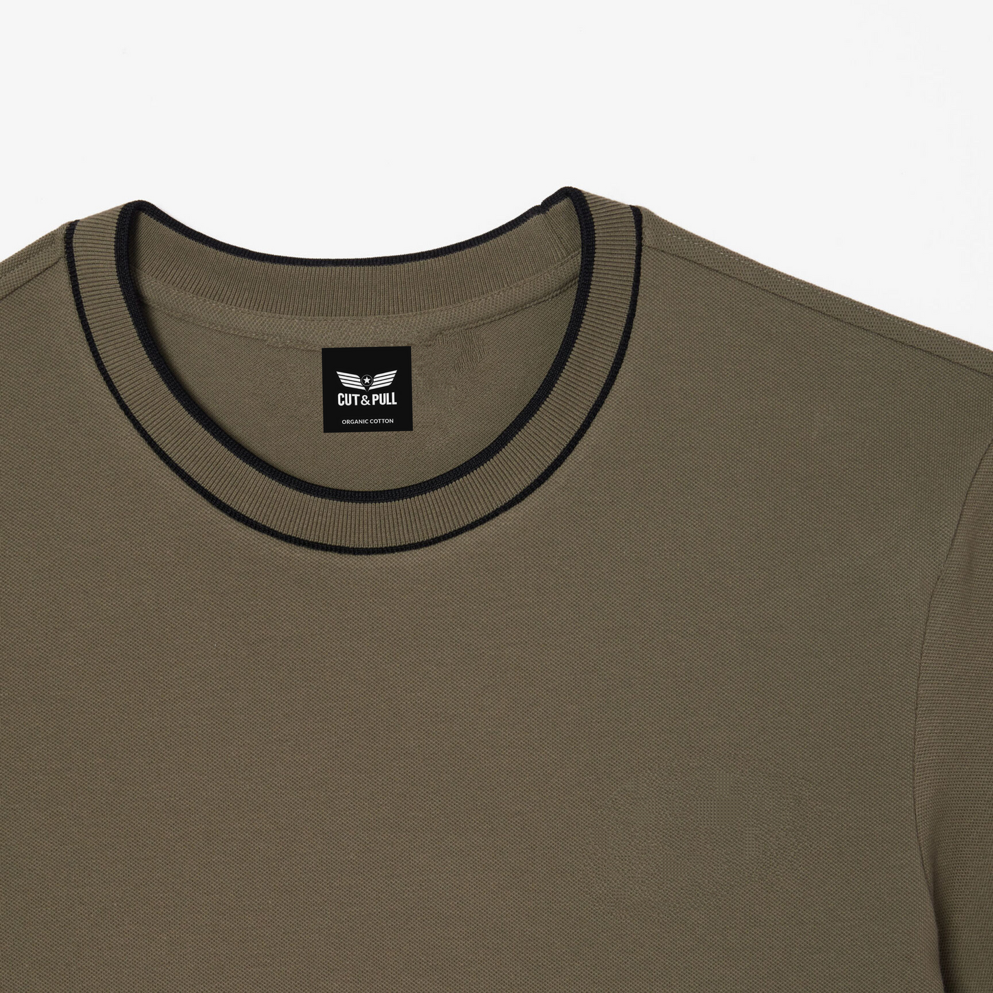 Men's Organic Cotton Crew Neck T- Shirt with Striped Collar