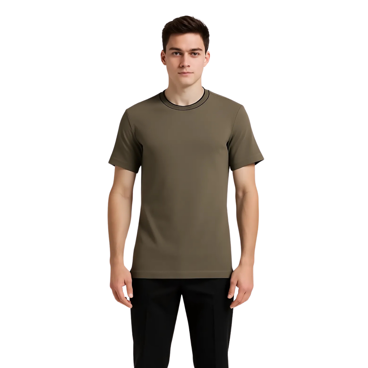 Men's Organic Cotton Crew Neck T- Shirt with Striped Collar