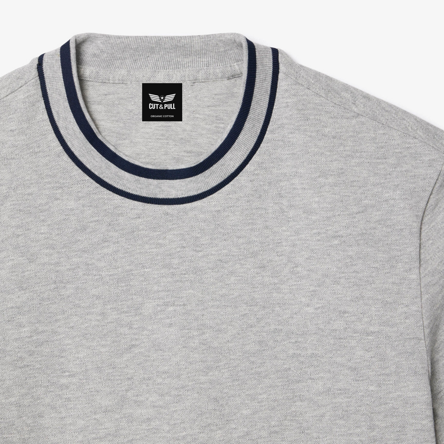 Men's Organic Cotton Crew Neck T- Shirt with Striped Collar