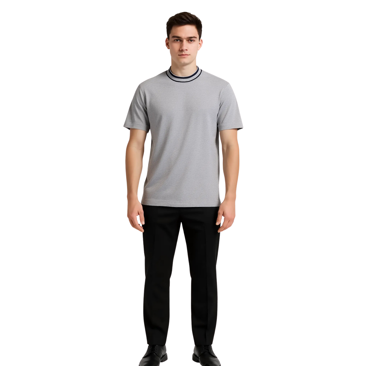 Men's Organic Cotton Crew Neck T- Shirt with Striped Collar