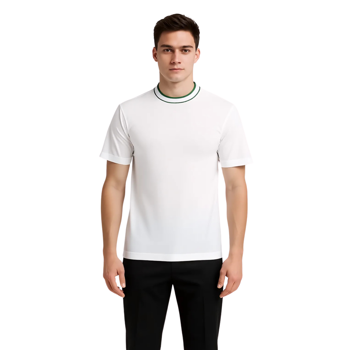 Men's Organic Cotton Crew Neck T- Shirt with Striped Collar