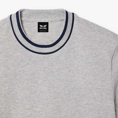 Men's Organic Cotton  Crew Neck T- Shirt with Striped Collar